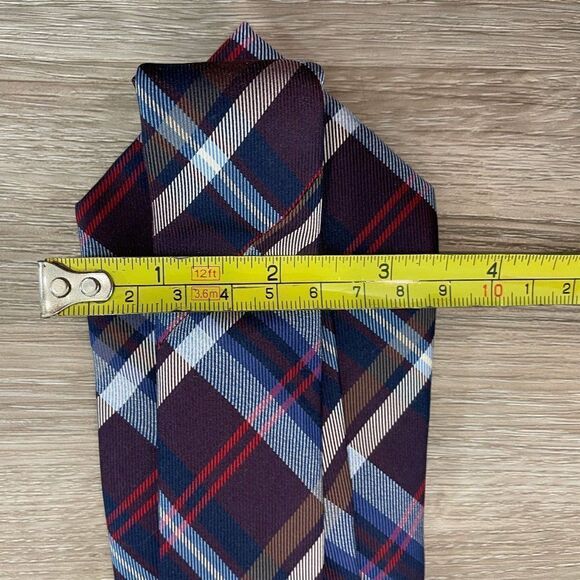 Tommy Hilfiger Tailored Silk Blend Blue and White Plaid Neck Tie - Picture 7 of 8
